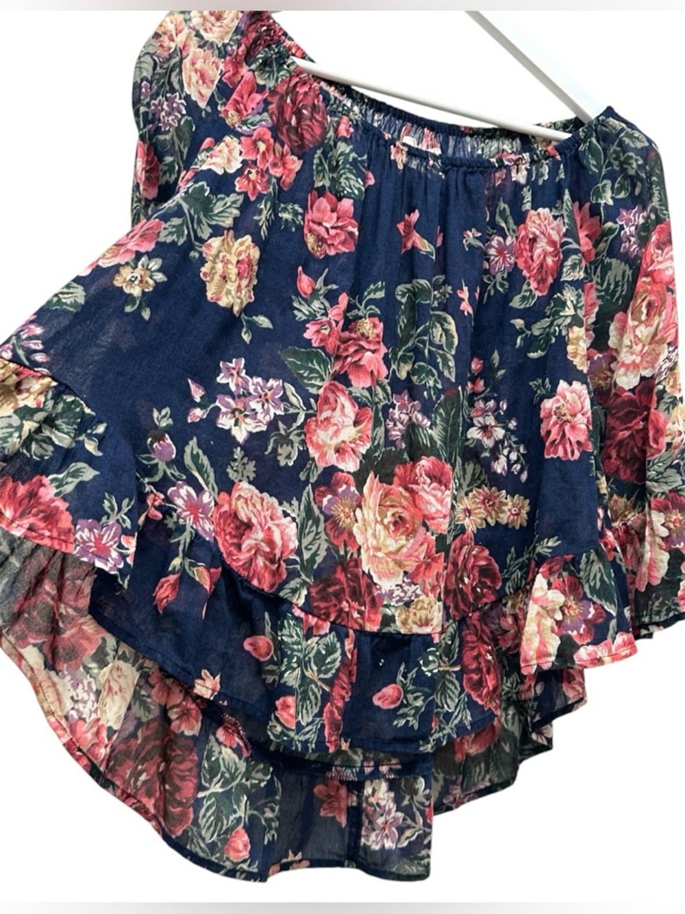 Denim & Supply Ralph Lauren Navy Floral Printed Top Bohemian Cottagecore Large - Picture 2 of 9